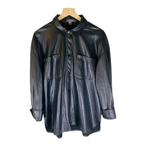NWOT Primark Womens Long Sleeve Shirt Size 8 Black Faux Leather Button‎ Down NEW